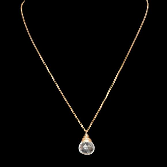 Faux Crystal Quartz Necklace‎ Wire Wrapped Pendant Copper-tone 18" Boho Retro - Picture 1 of 5